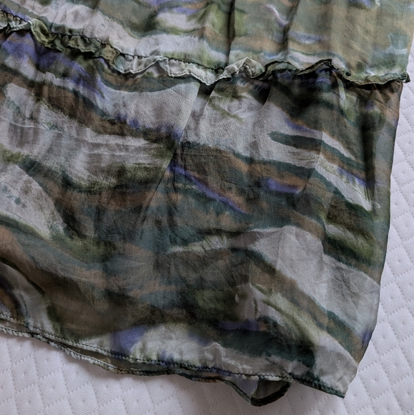 Sundance Tiered 100% Silk Maxi Skirt Green Watercolor Camo, size M Fairy Boho - Picture 8 of 14